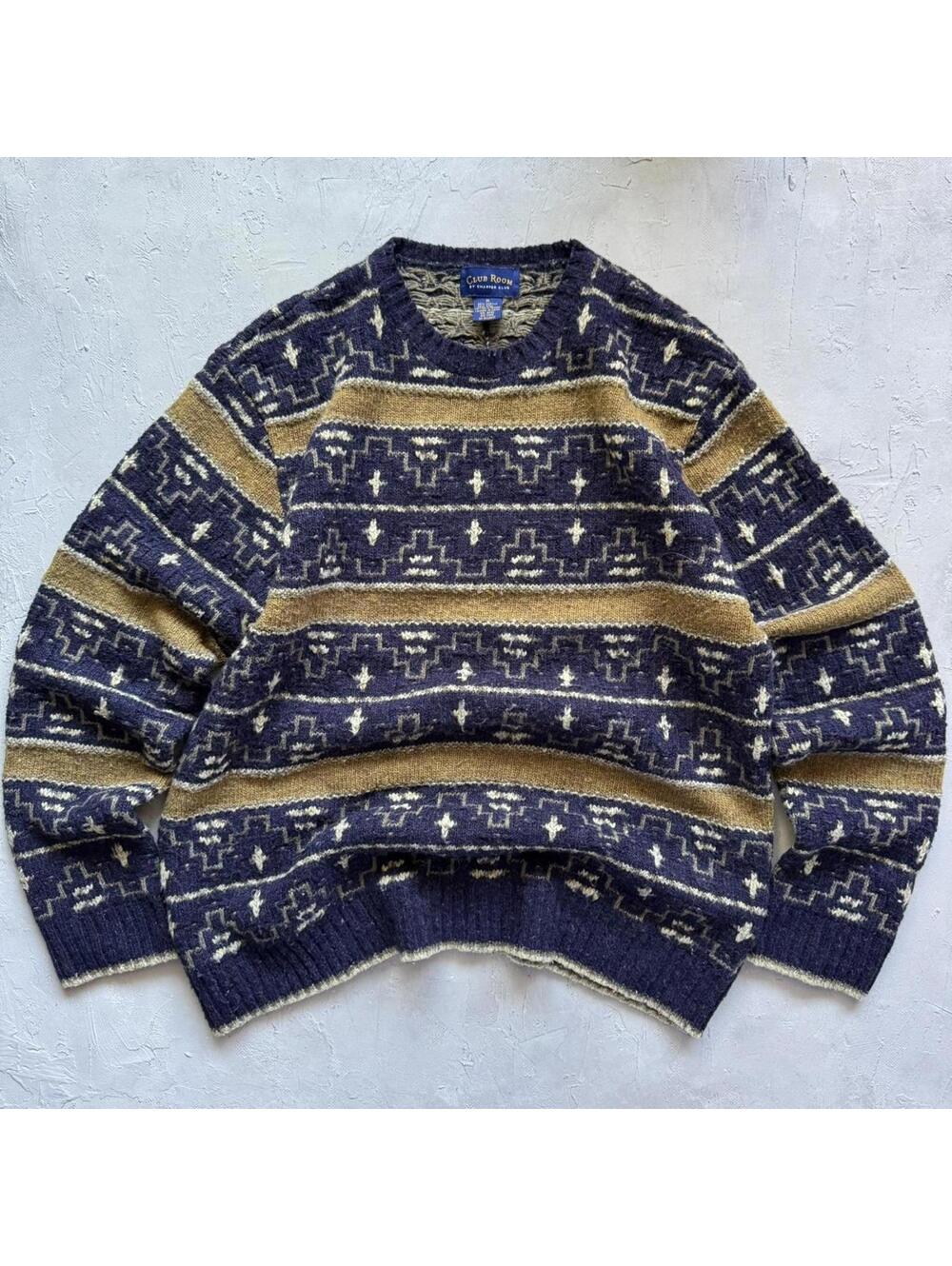 Vintage 1990s Blue and Brown Striped Indie Knit Sweater